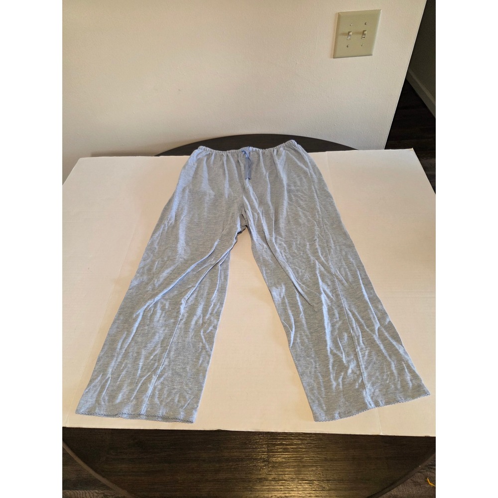 Light Blue Heathered Cotton Blend Pajama Pants with Picot Trim Size Large